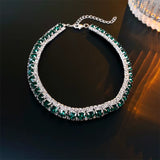 Glamorous Green Crystal Statement Choker Necklace & Stud Fashion Jewelry Set