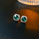 Glamorous Green Crystal Statement Choker Necklace & Stud Fashion Jewelry Set