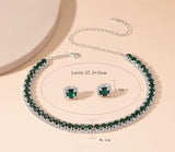 Glamorous Green Crystal Statement Choker Necklace & Stud Fashion Jewelry Set