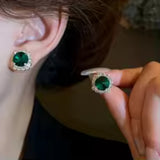 Glamorous Green Crystal Statement Choker Necklace & Stud Fashion Jewelry Set