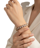 Multi Row Princess Cut Ruby & Clear Sparkling CZ Crystal Statement Cuff Bracelet