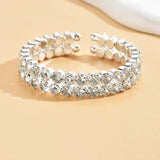 Silver 3-Row Crystal Tennis Bracelet Wide FlexibleStatement Cuff Evening Bangle