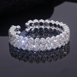 Silver 3-Row Crystal Tennis Bracelet Wide FlexibleStatement Cuff Evening Bangle
