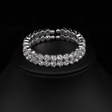 Silver 3-Row Crystal Tennis Bracelet Wide FlexibleStatement Cuff Evening Bangle