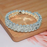 Silver 3-Row Crystal Tennis Bracelet Wide FlexibleStatement Cuff Evening Bangle