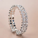 Silver 3-Row Crystal Tennis Bracelet Wide FlexibleStatement Cuff Evening Bangle