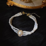Fashion Multilayer White Simulated Pearl Crystal Pendant Choker Elegant Female Clavicle Necklace for Woman