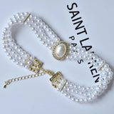 Fashion Multilayer White Simulated Pearl Crystal Pendant Choker Elegant Female Clavicle Necklace for Woman
