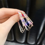 Trendy Layered Modern Gold Crystal Geometric Party Square Fashion Hoop Earrings