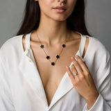 Lucky Four-Leaf Black Clover Pendant 3-Piece Necklace, Bracelet & Stud Earrings Set for Women