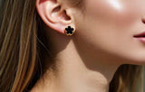 Lucky Four-Leaf Black Clover Pendant 3-Piece Necklace, Bracelet & Stud Earrings Set for Women