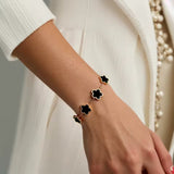 Lucky Four-Leaf Black Clover Pendant 3-Piece Necklace, Bracelet & Stud Earrings Set for Women