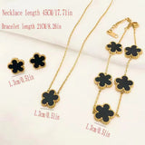 Lucky Four-Leaf Black Clover Pendant 3-Piece Necklace, Bracelet & Stud Earrings Set for Women