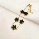 Lucky Four-Leaf Black Clover Pendant 3-Piece Necklace, Bracelet & Stud Earrings Set for Women