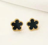 Lucky Four-Leaf Black Clover Pendant 3-Piece Necklace, Bracelet & Stud Earrings Set for Women
