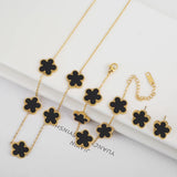 Lucky Four-Leaf Black Clover Pendant 3-Piece Necklace, Bracelet & Stud Earrings Set for Women