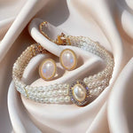 Elegant Women Large Simulated Pearl 3pc Necklace Earrings Luxury Fashion Jewelry Set