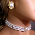 Elegant Women Large Simulated Pearl 3pc Necklace Earrings Luxury Fashion Jewelry Set