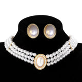 Elegant Women Large Simulated Pearl 3pc Necklace Earrings Luxury Fashion Jewelry Set