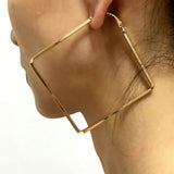 Golden Hiphop 5cm Big Square Hoop Earrings Geometric Rhombus Punk Fashion Jewelry Earrings
