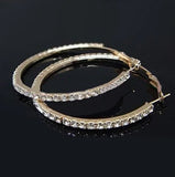 5 cm Round Stainless Steel Shiny Golden Crystal Large Circle Women Hoop Earrings