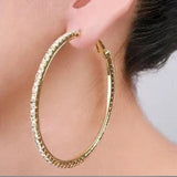 7cm Big Round Golden Crystal Stainless Steel Women Fashion Jewelry Hoop Earrings