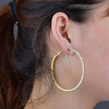 5 cm Round Stainless Steel Shiny Golden Crystal Large Circle Women Hoop Earrings