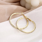 5 cm Round Stainless Steel Shiny Golden Crystal Large Circle Women Hoop Earrings