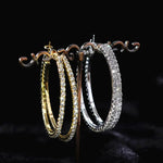 7cm Big Round Golden Crystal Stainless Steel Women Fashion Jewelry Hoop Earrings