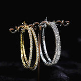 7cm Big Round Golden Crystal Stainless Steel Women Fashion Jewelry Hoop Earrings