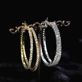 5 cm Round Stainless Steel Shiny Golden Crystal Large Circle Women Hoop Earrings