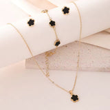 5pc Lucky Black Flower Fashion Pendant Necklace, Earrings, Bracelet Jewelry Set