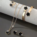 Elegant Lucky Black Clover 5-Piece Fashion Jewelry Set Women Fashion Accessory