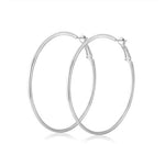 7cm Classic Stainless Steel Thin Shiny Silver Color Hoops Women High Fashion Earrings