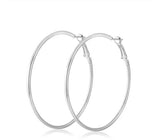7cm Classic Stainless Steel Thin Shiny Silver Color Hoops Women High Fashion Earrings