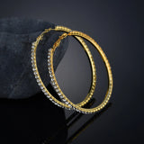 5 cm Round Stainless Steel Shiny Golden Crystal Large Circle Women Hoop Earrings