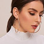 7cm Big Round Golden Crystal Stainless Steel Women Fashion Jewelry Hoop Earrings