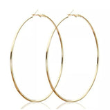 High Quality Fashion 7cm/2.75" Big Gold Color Thin Hoops Stainless Steel Women Earrings