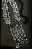 Oxidized Silver Afghani Long Mala Necklace & Earrings Ethnic Statement Jewelry Set for Navratri Garbha