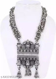 Oxidized Silver Afghani Long Mala Necklace & Earrings Ethnic Statement Jewelry Set for Navratri Garbha