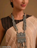 Oxidized Silver Afghani Long Mala Necklace & Earrings Ethnic Statement Jewelry Set for Navratri Garbha