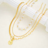 Trendy Gold-Tone 3-Layer Chunky Paperclip Link Chain Necklace with Coin Pendant