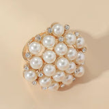 Elegant Faux Pearls & Gold CZ Accents Adjustable Statement Cocktail Finger Ring