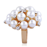 Elegant Faux Pearls & Gold CZ Accents Adjustable Statement Cocktail Finger Ring