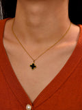 Elegant Lucky 5-Piece Black Enamel Clover Charm Jewelry Set - Necklace, Bracelet, Ring, Earrings