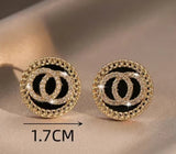Elegant Black Enamel & Crystal Double Circle Women Stud Earrings Fashion Jewelry