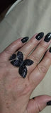 Black Cubic Zirconia Oversize Butterfly Flower Resizable Ring for Women