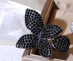 Black Cubic Zirconia Oversize Butterfly Flower Resizable Ring for Women