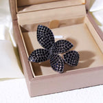 Black Cubic Zirconia Oversize Butterfly Flower Resizable Ring for Women
