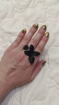 Black Cubic Zirconia Oversize Butterfly Flower Resizable Ring for Women